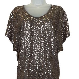 Mono B Rose Gold Womens Sequins Blouse Size Medium